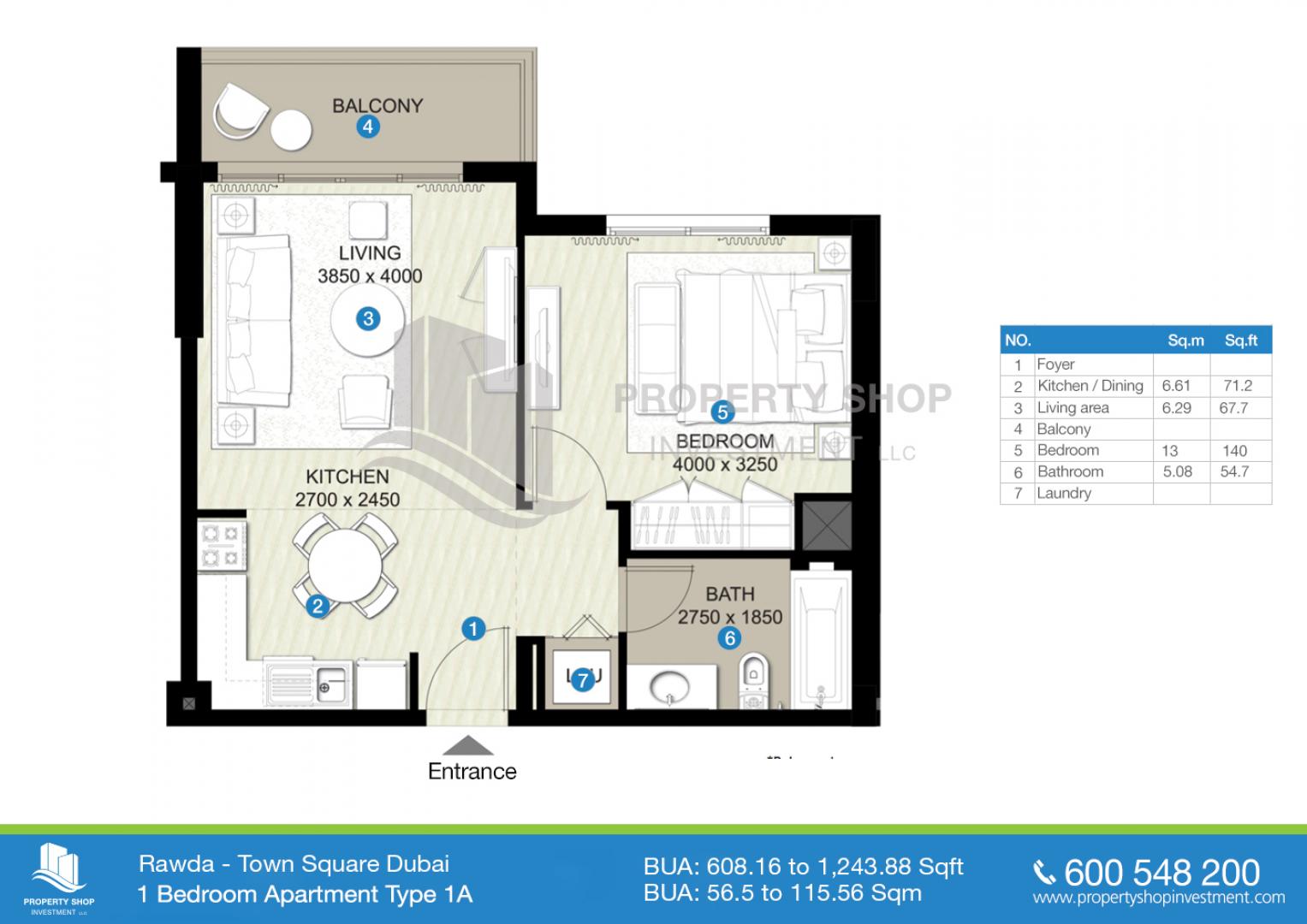 1 BR Floorplan
